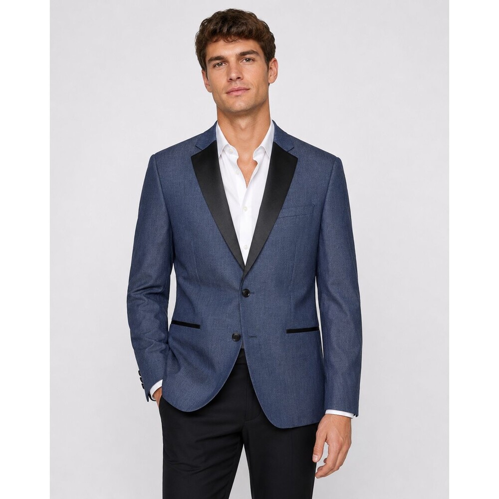 Express Photographer Slim Fit Tuxedo Blazer 36S Blue Black Satin Lapel NWT